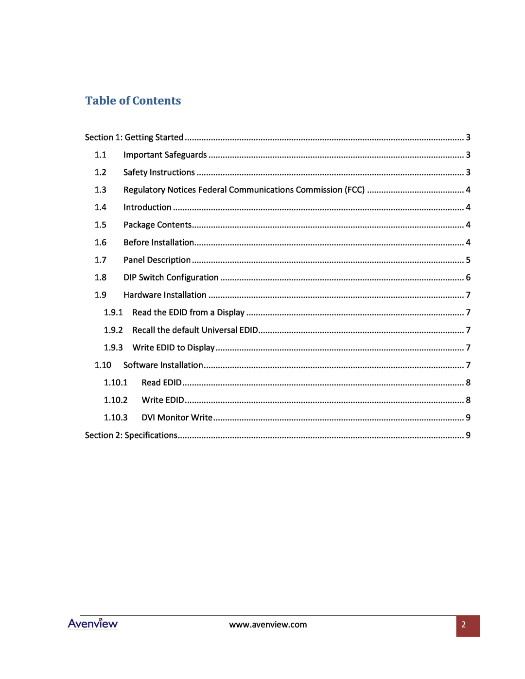 Avenview C-EDID-RW specifications Table of Contents 