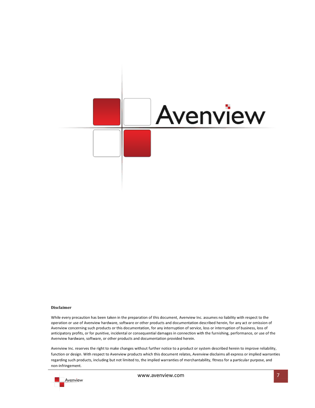 Avenview C-MDP-DVI specifications Disclaimer 