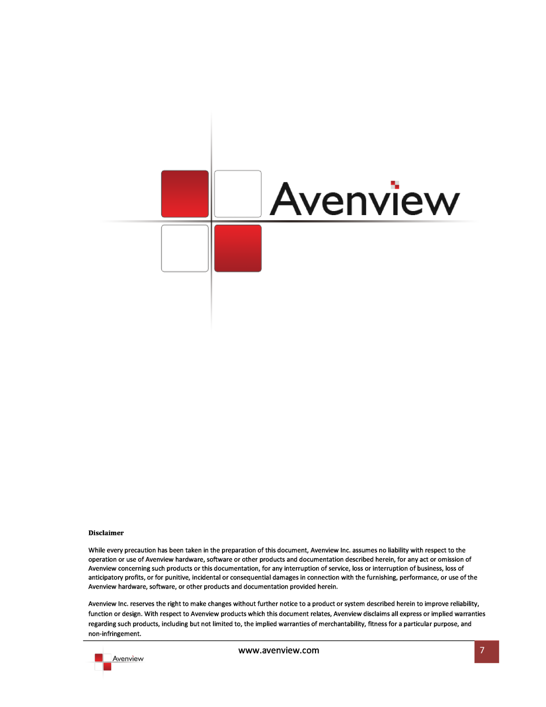 Avenview C-MDP-DVI specifications Disclaimer 