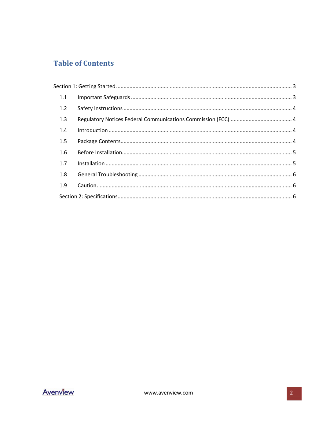 Avenview C-VGA-DVI specifications Table of Contents 