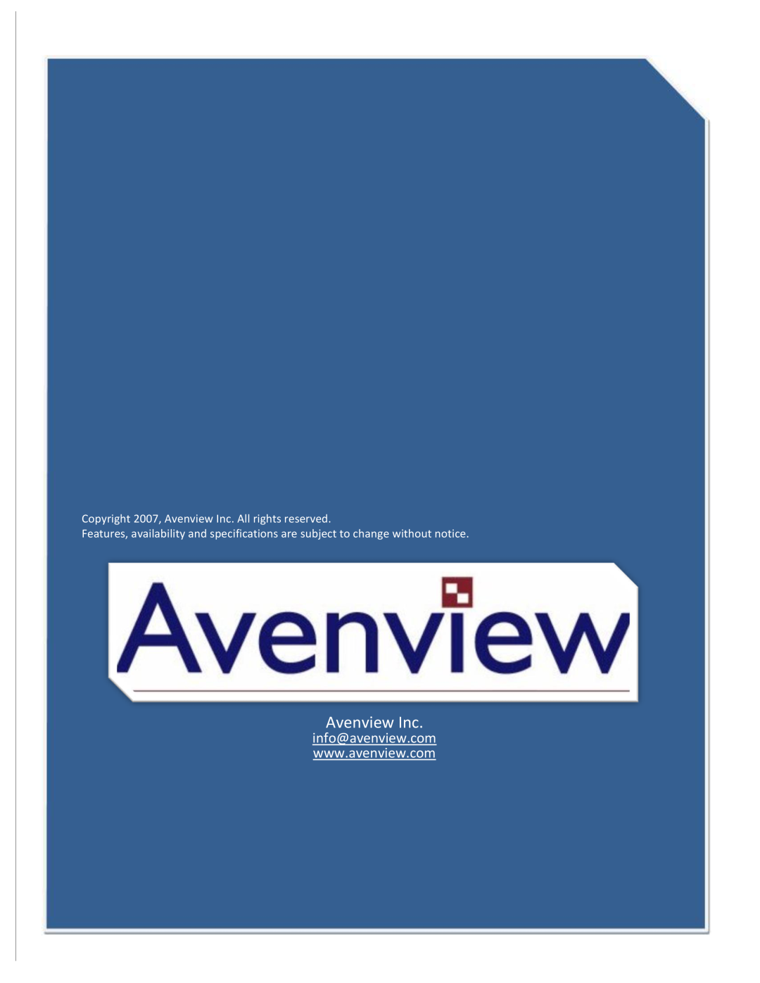 Avenview C5-USB-200 manual info@avenview.com, Copyright 2007, Avenview Inc. All rights reserved 
