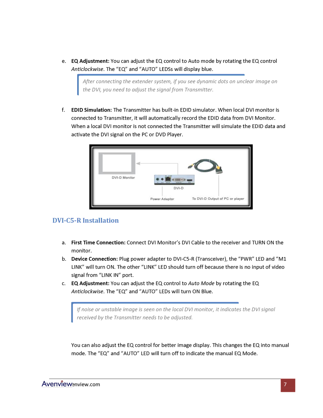 Avenview Cat5 specifications DVI-C5-R Installation 