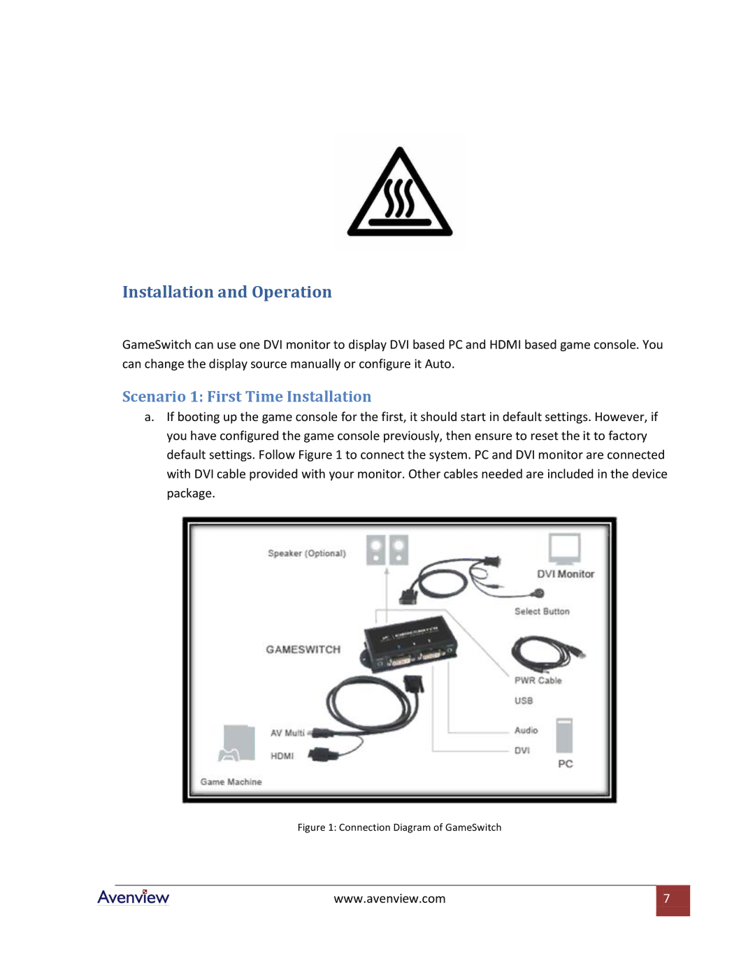 Avenview DVI-GS3-2 specifications Installation and Operation, Scenario 1 First Time Installation 