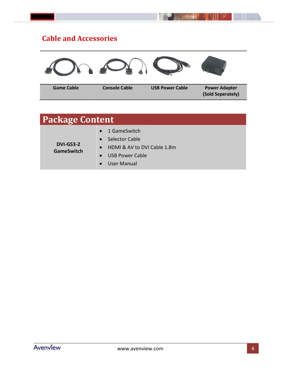 Avenview DVI-GS3 Series manual Package Content 