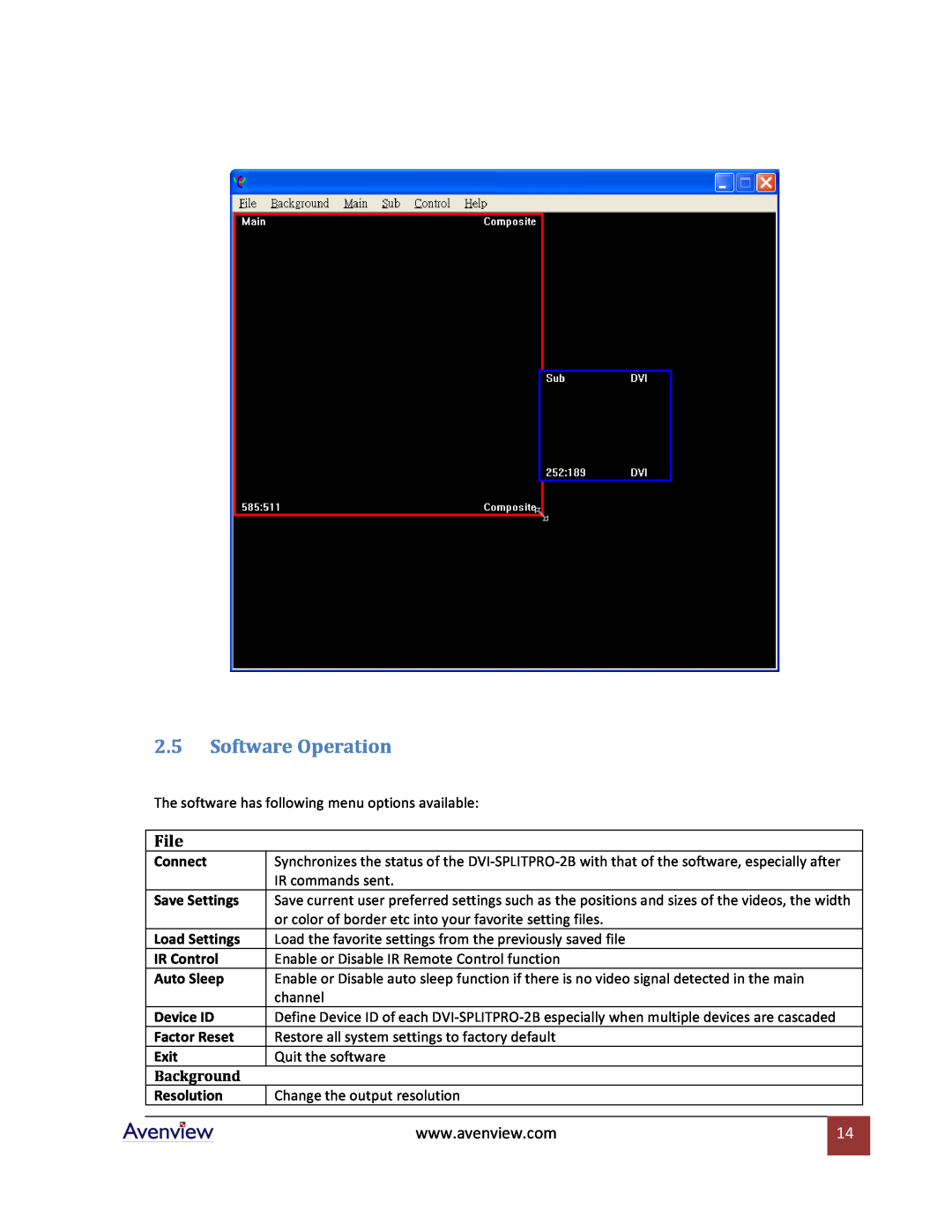 Avenview DVI-SPLITPRO-2BB specifications Software Operation, File 