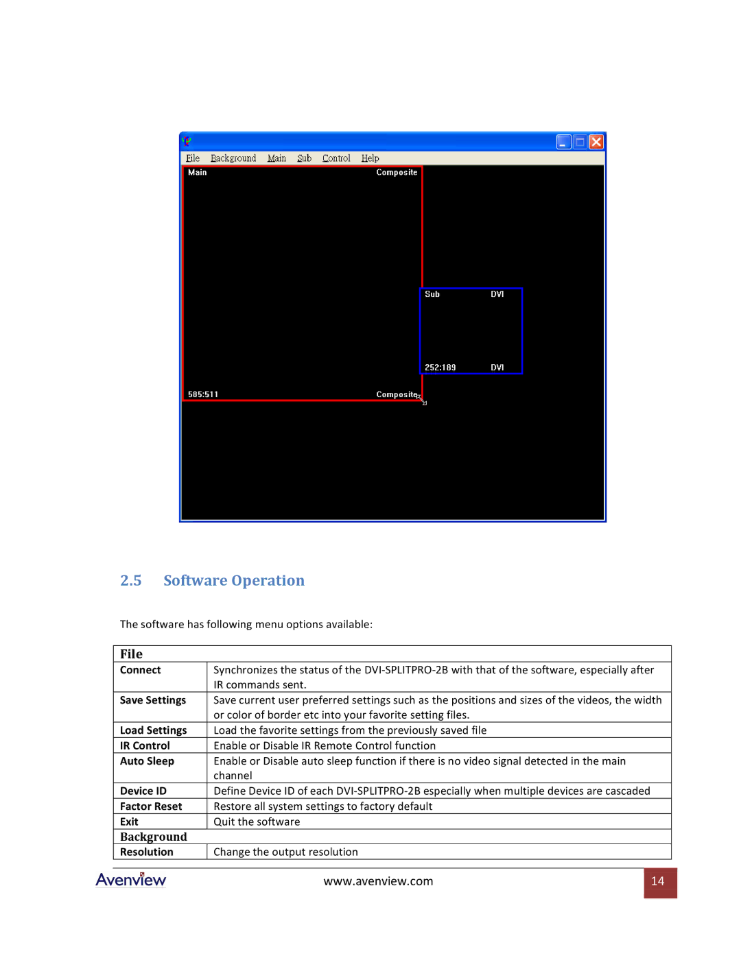 Avenview DVI-SPLITPRO-2BB specifications Software Operation, File 