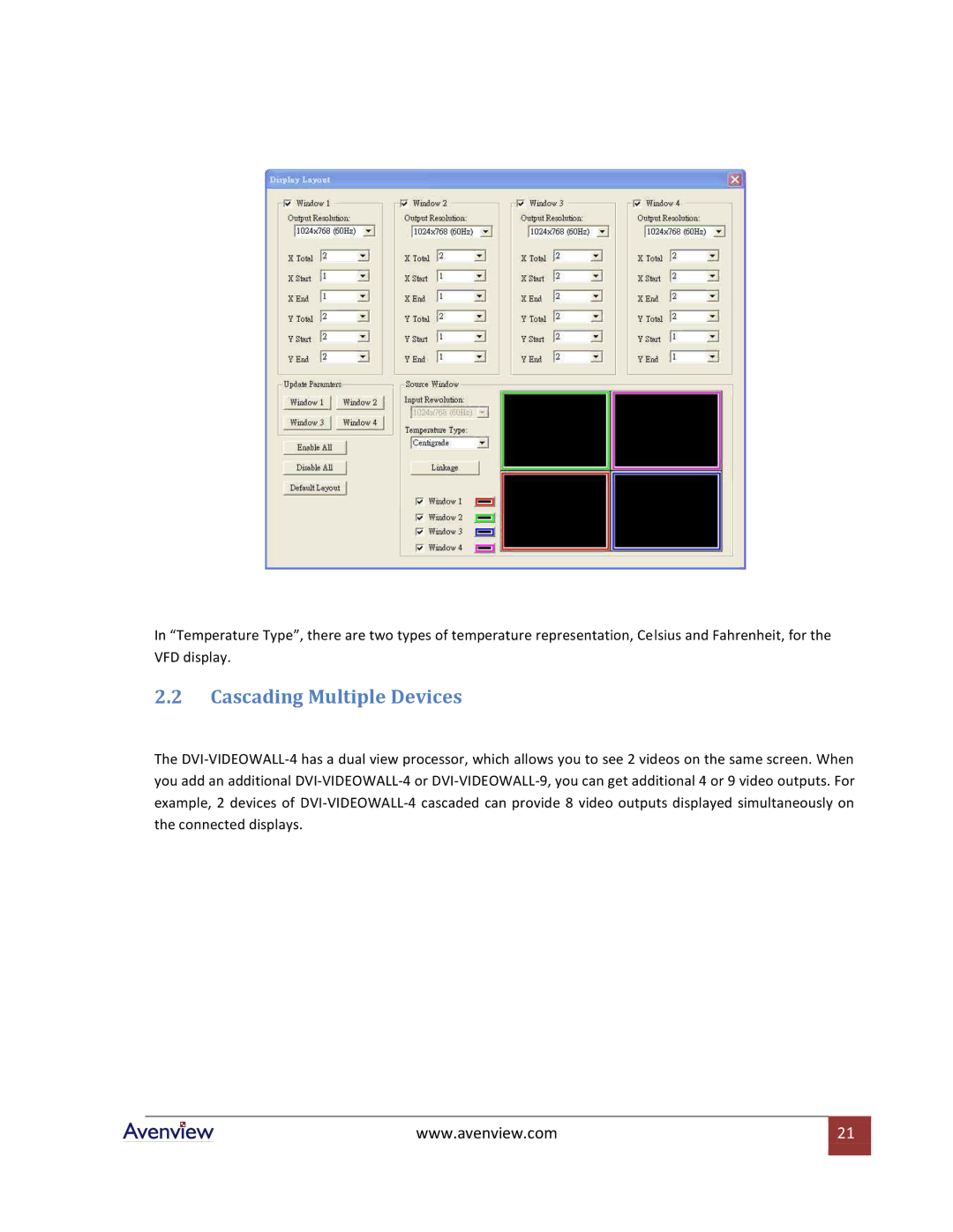 Avenview DVI-VIDEOWALL-4 specifications Cascading Multiple Devices 