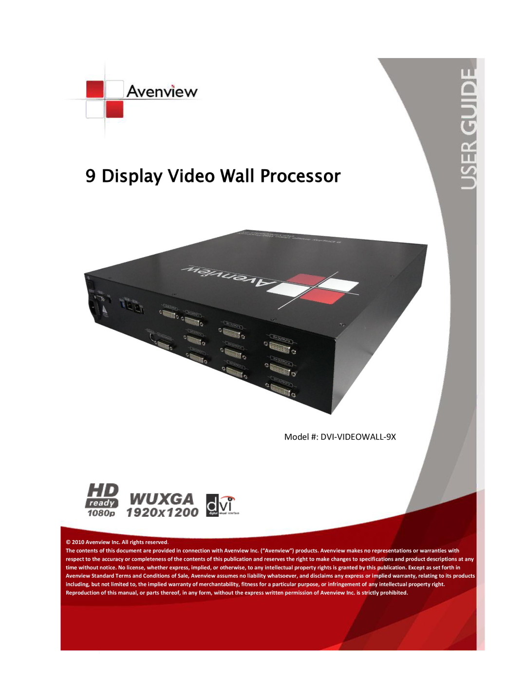 Avenview DVI-VIDEOWALL-9X specifications Display Video Wall Processor 