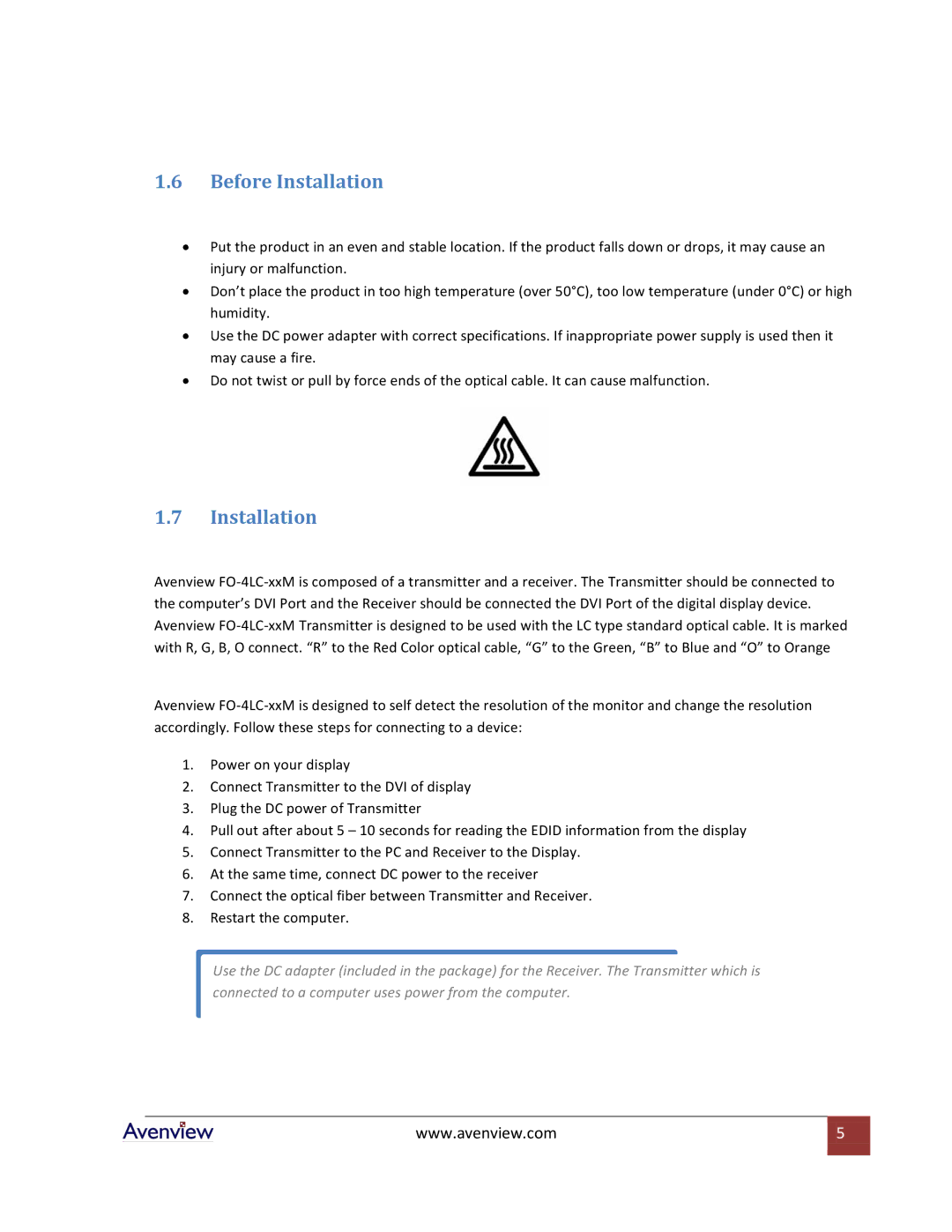 Avenview FO-4LC-xxM Series specifications Before Installation 