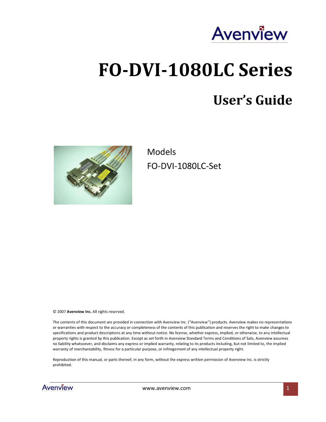 Avenview FO-DVI-1080LC-Set specifications FO-DVI-1080LC Series 