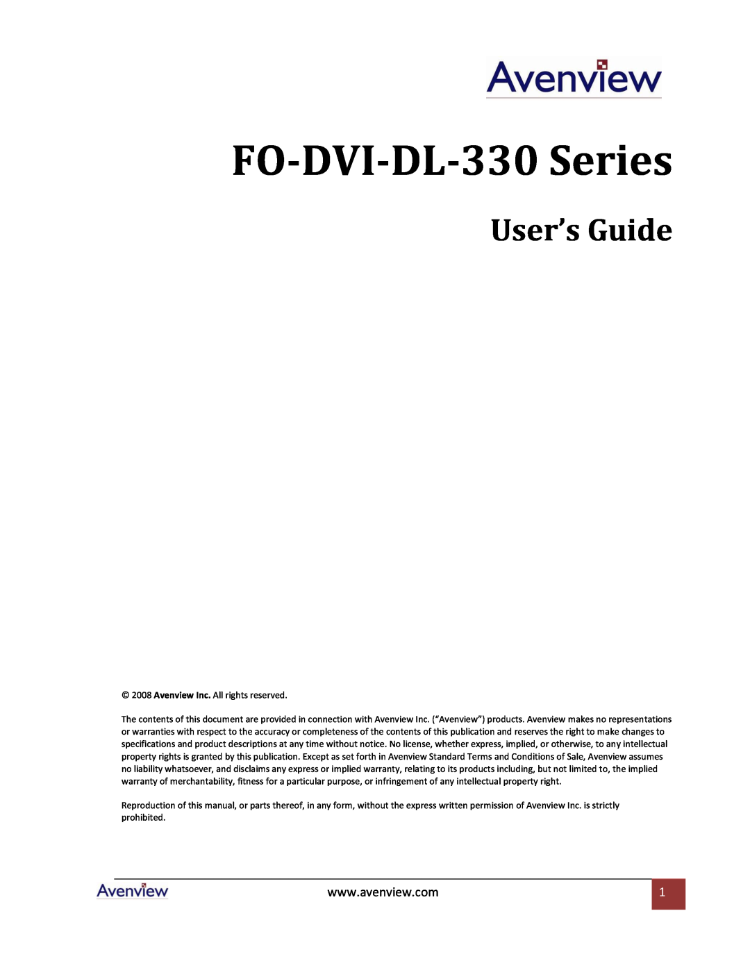 Avenview FO-DVI-DL-330 Series specifications User’s Guide 