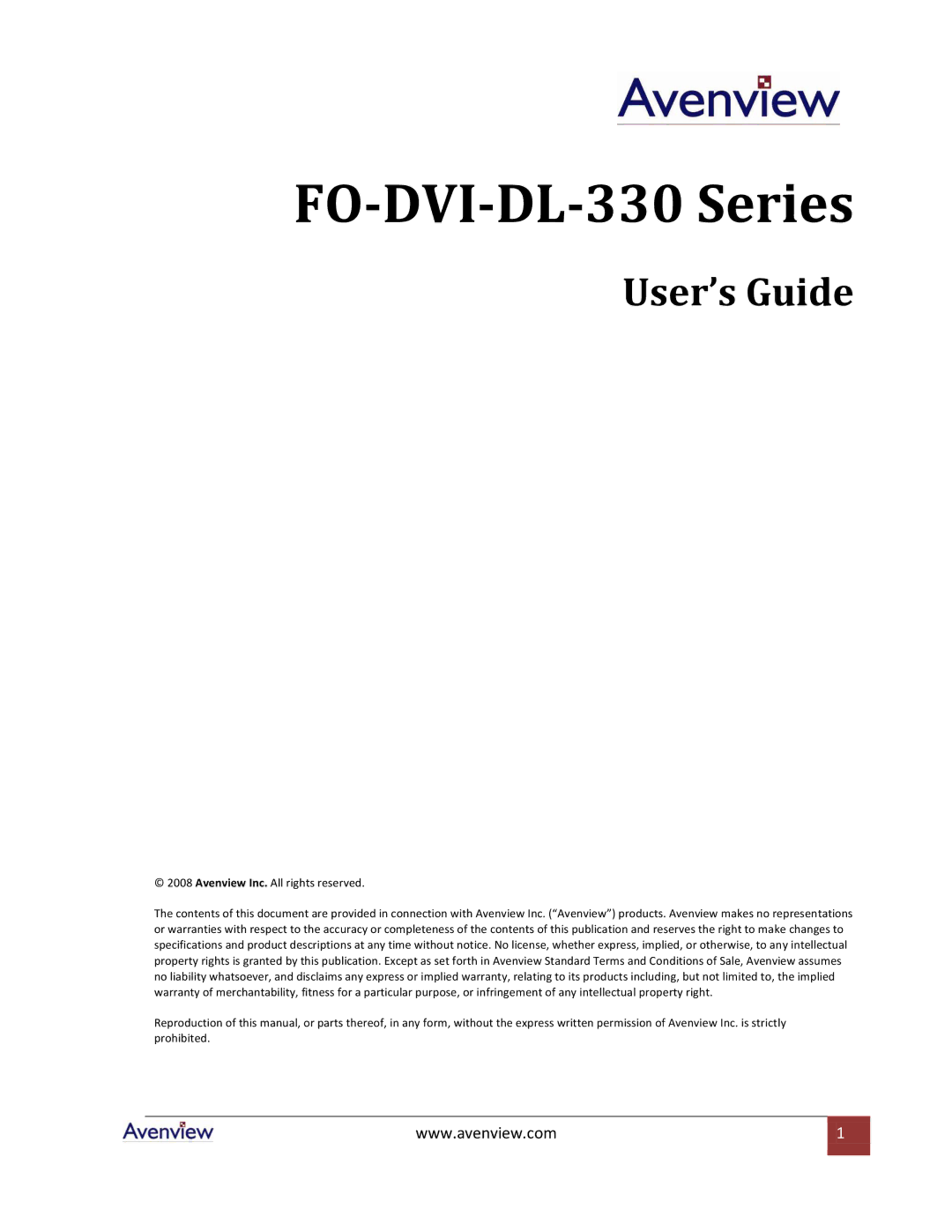 Avenview FO-DVI-DL-330 Series specifications 