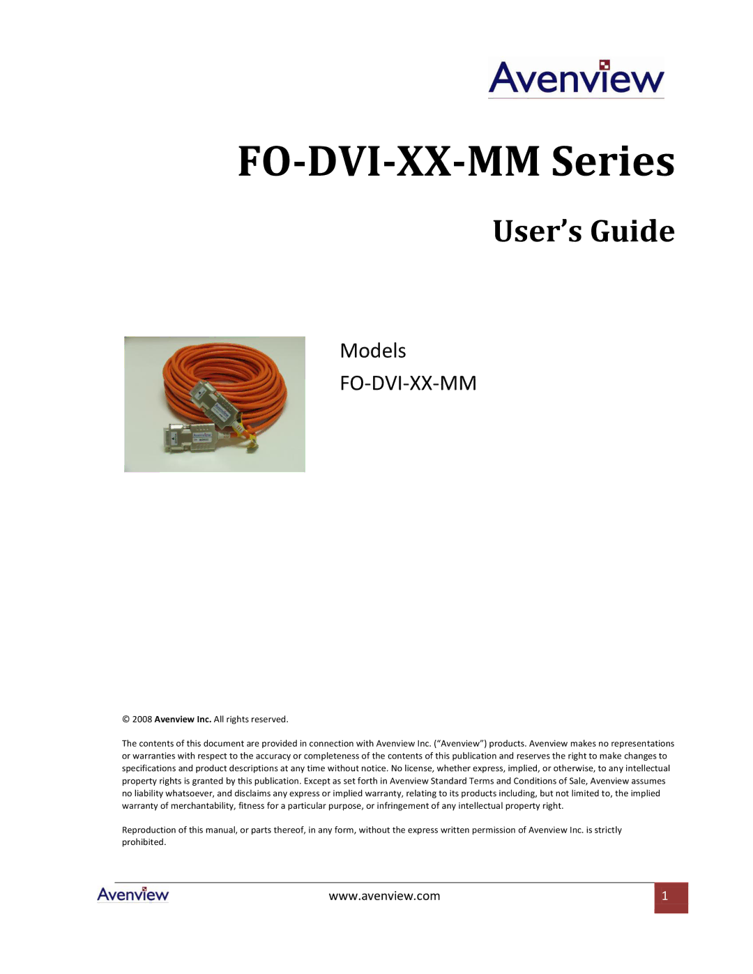 Avenview specifications FO-DVI-XX-MM Series 