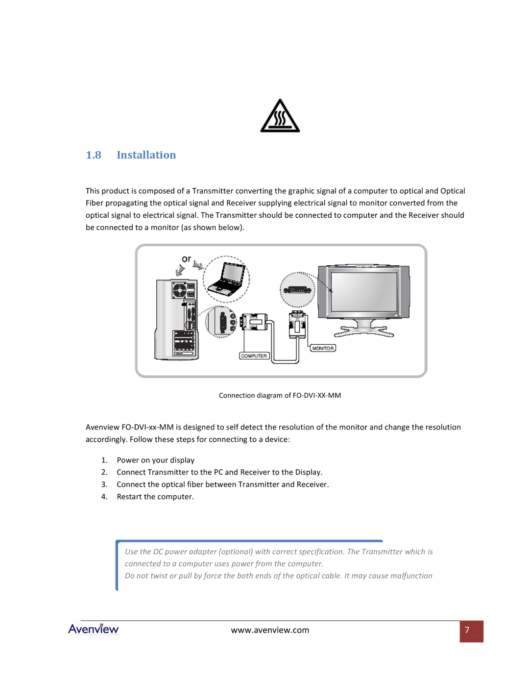 Avenview FO-DVI-XX-MM specifications Installation 