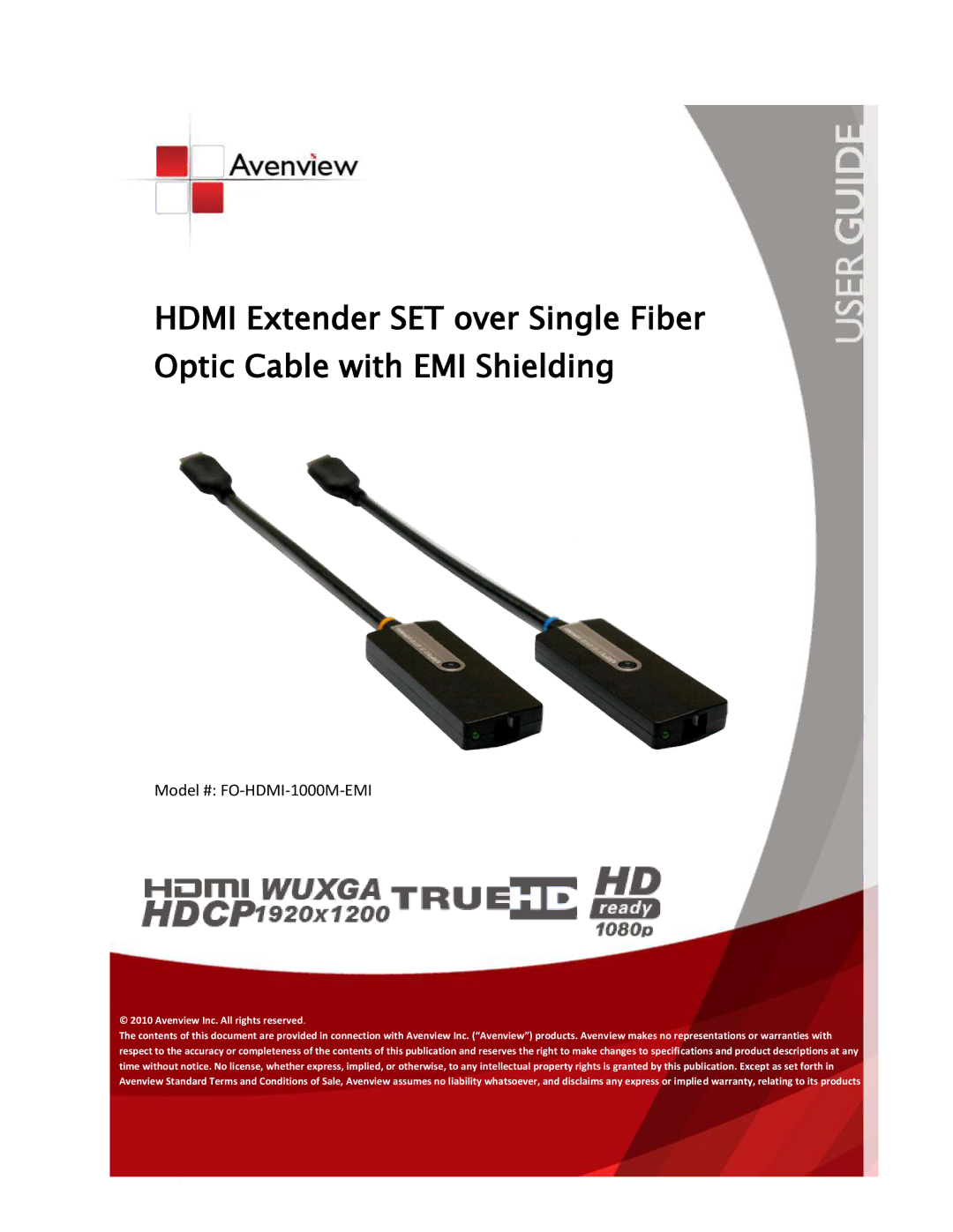 Avenview specifications Model # FO-HDMI-1000M-EMI 