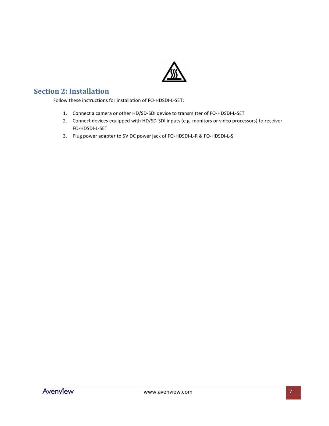 Avenview FO-HDSDI-L-SET specifications Installation 