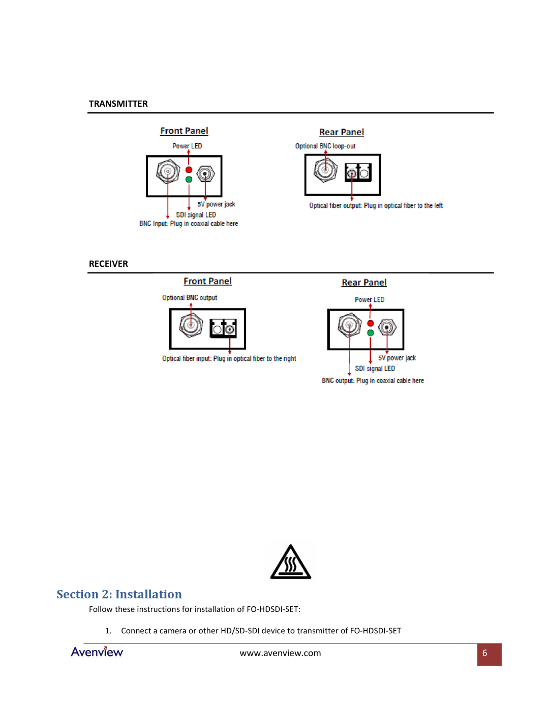 Avenview FO-HDSDI-SET specifications Installation 