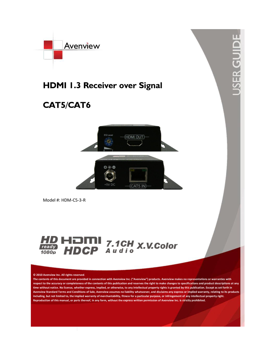 Avenview HDM-C5-3-R specifications CAT5/CAT6 