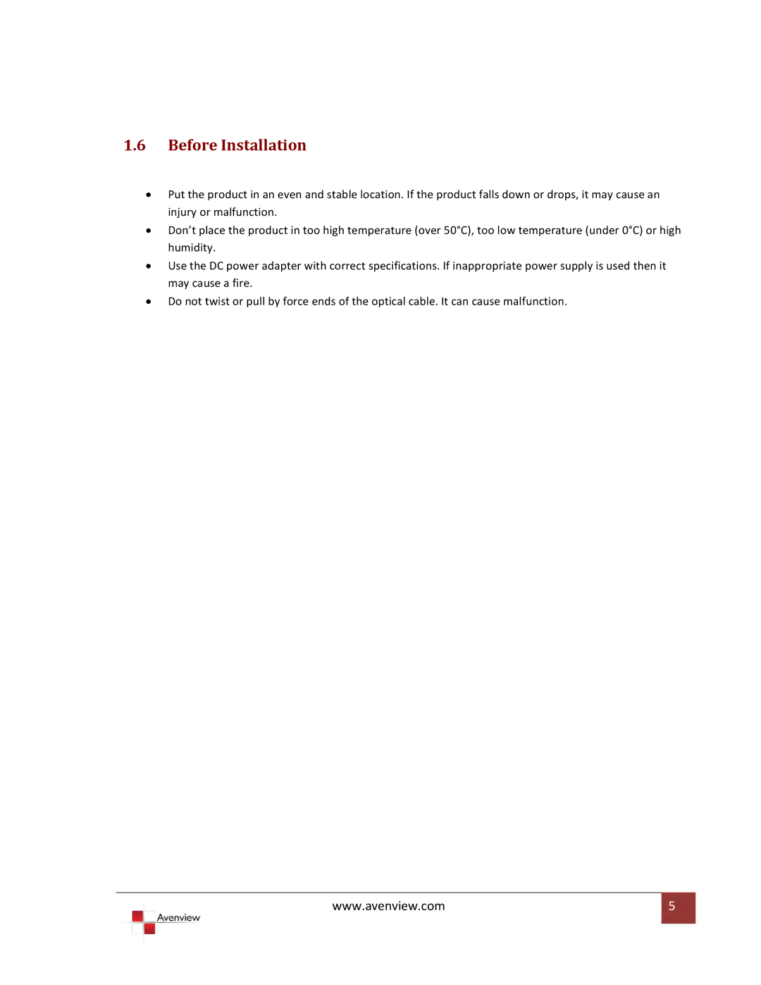 Avenview HDMI 3G/HD/SD-SDI specifications Before Installation 