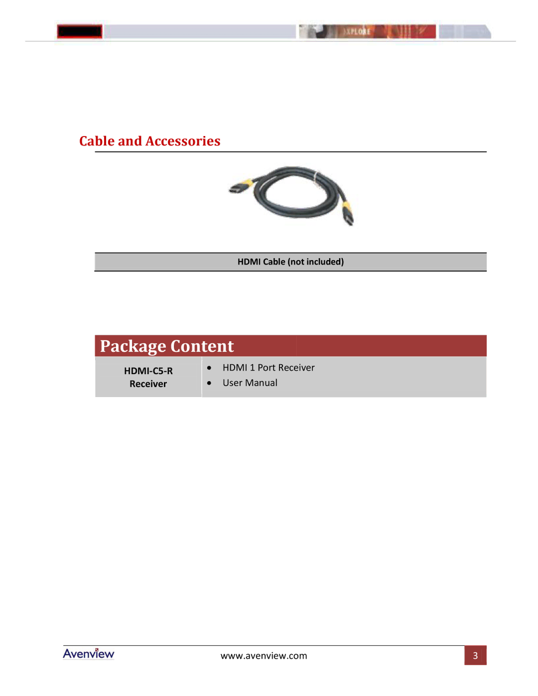 Avenview HDMI-C5-R manual Package Content 