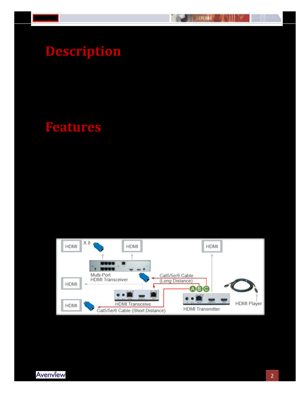Avenview HDMI-C5-R manual Description, Features 