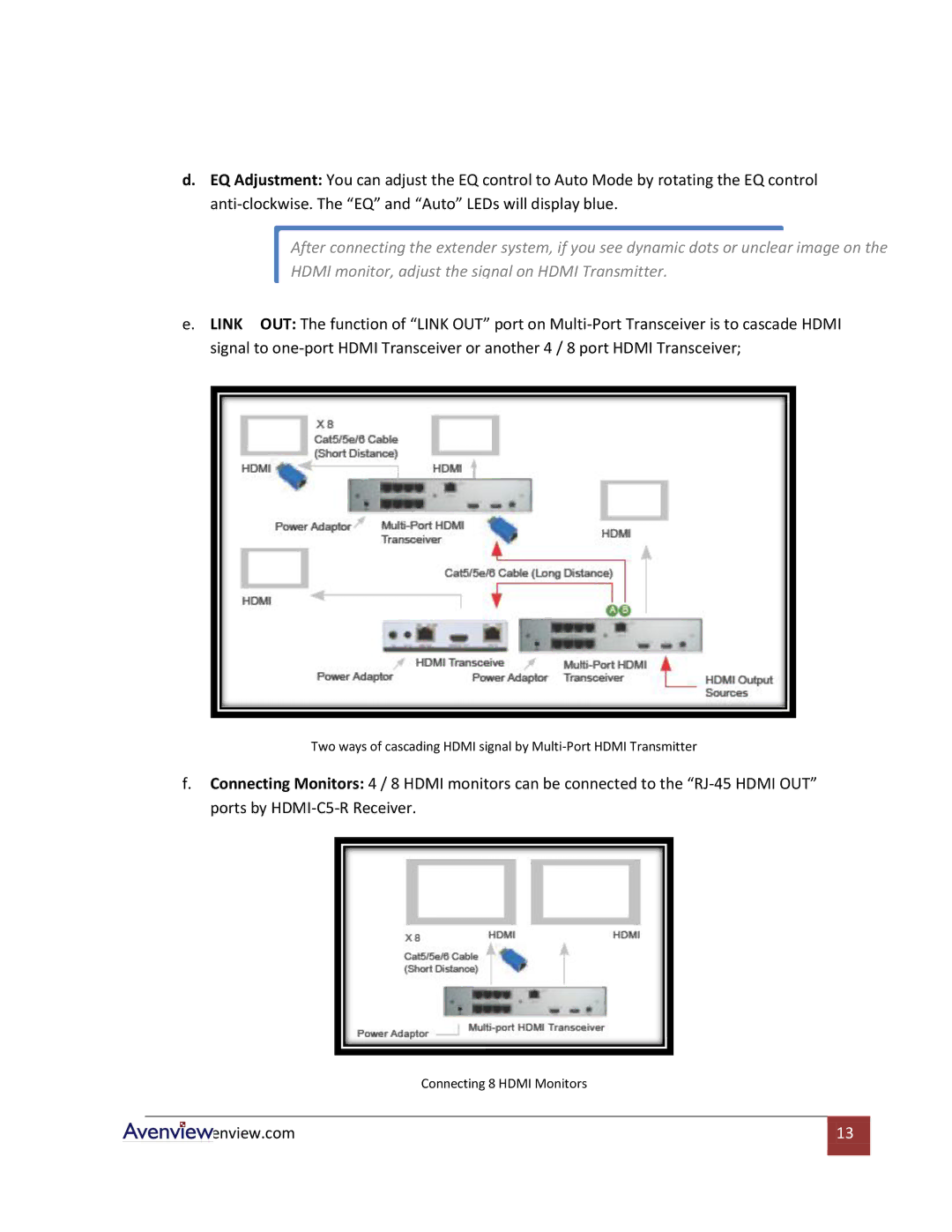 Avenview HDMI-C5-SR, HDMI-C5-4, HDMI-C5-8 specifications Connecting 8 Hdmi Monitors 