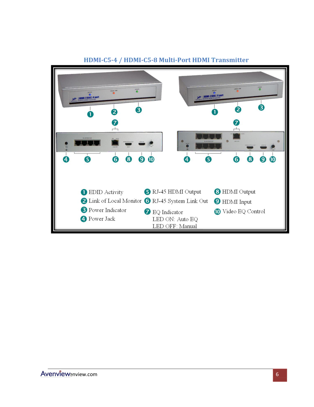 Avenview HDMI-C5-SR specifications HDMI-C5-4 / HDMI-C5-8 Multi-Port Hdmi Transmitter 