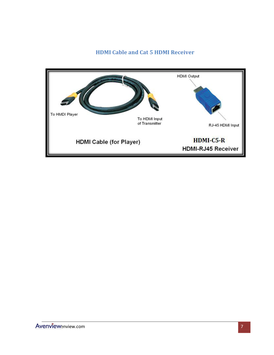 Avenview HDMI-C5-8, HDMI-C5-SR, HDMI-C5-4 specifications Hdmi Cable and Cat 5 Hdmi Receiver 