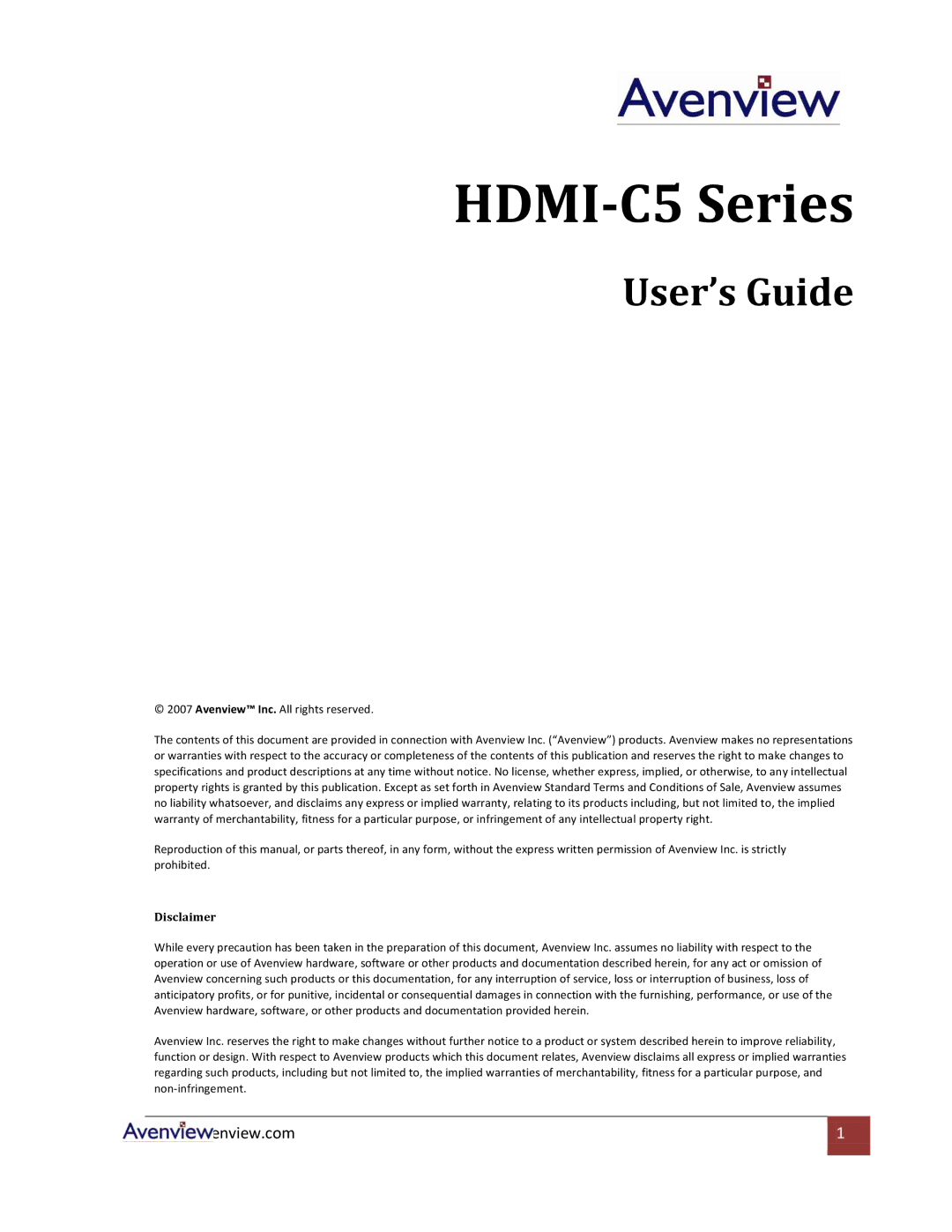 Avenview specifications HDMI-C5 Series 