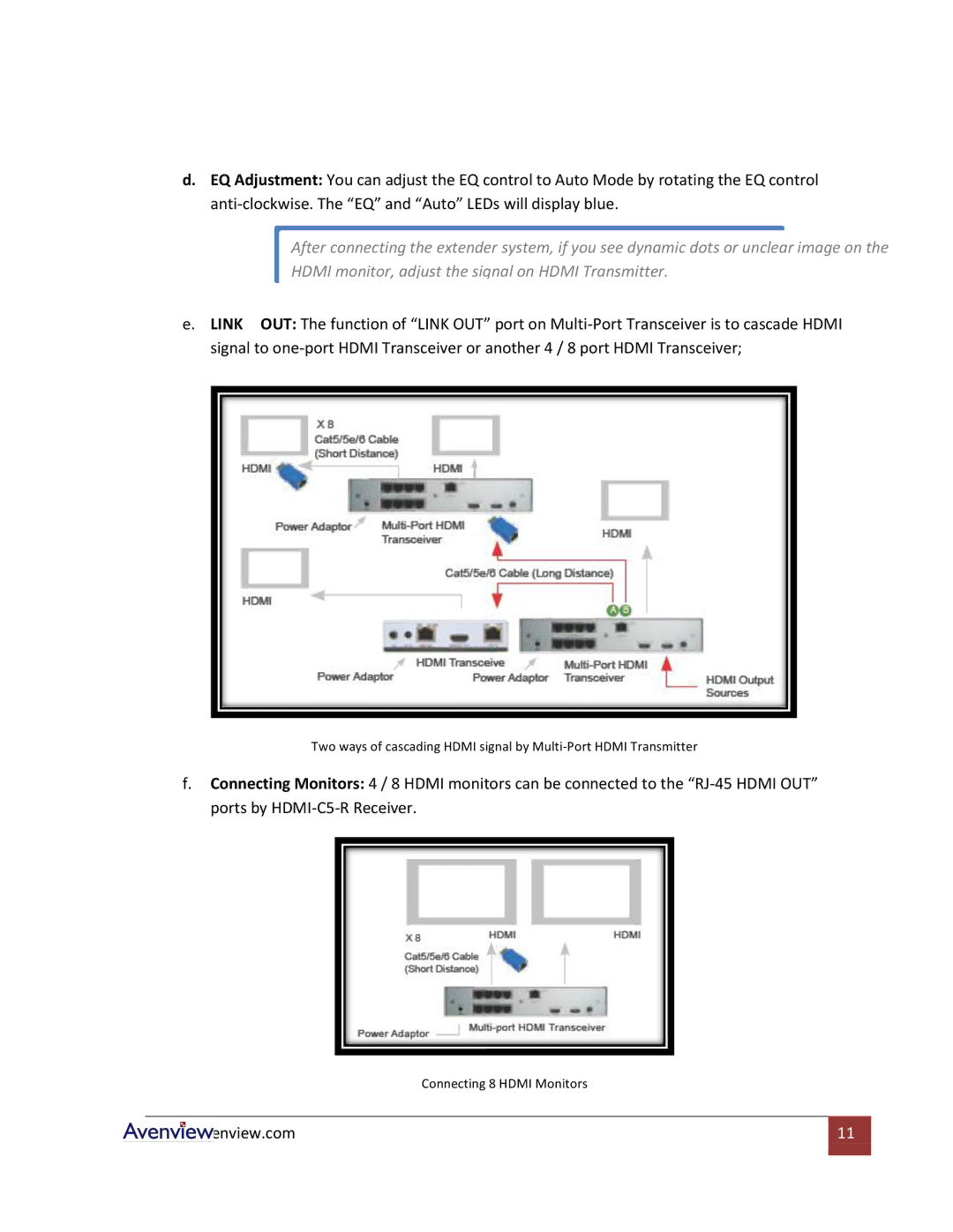 Avenview HDMI-C5 specifications Connecting 8 Hdmi Monitors 