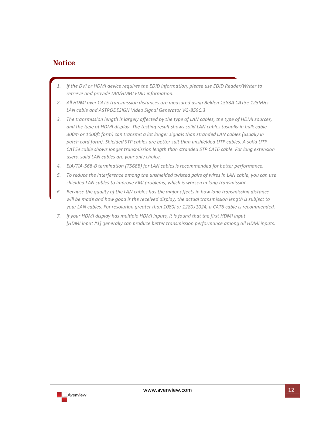 Avenview HDMI-C5SP-4 specifications 