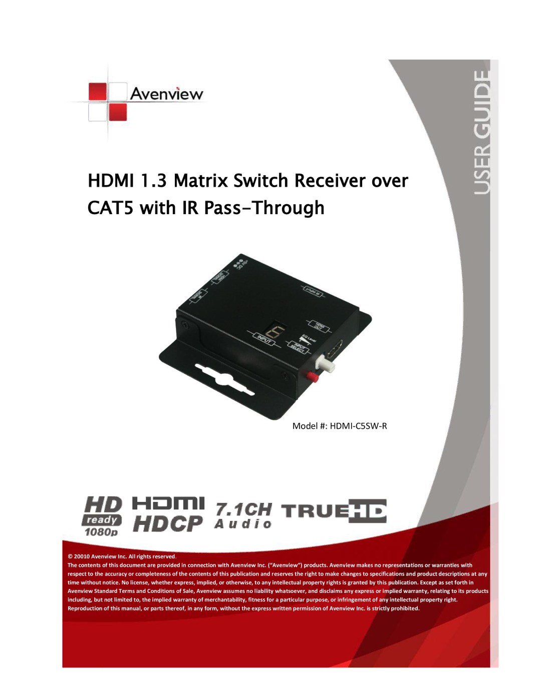 Avenview specifications Model # HDMI-C5SW-R 