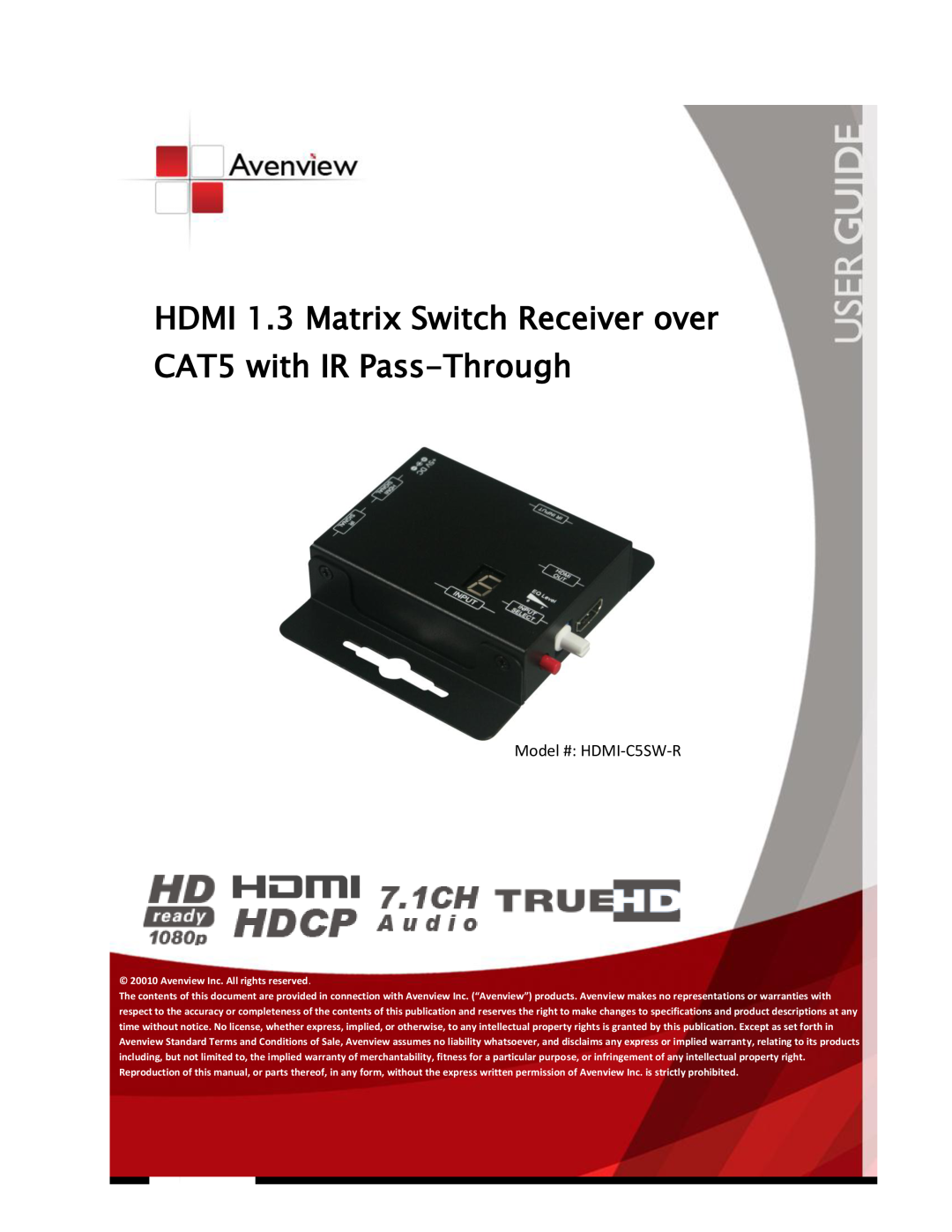 Avenview specifications Model # HDMI-C5SW-R 