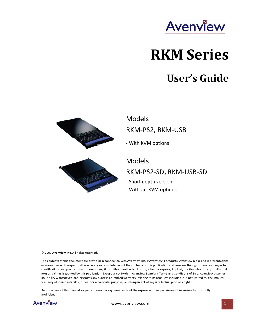 Avenview RKM-PS2-SD specifications RKM Series 