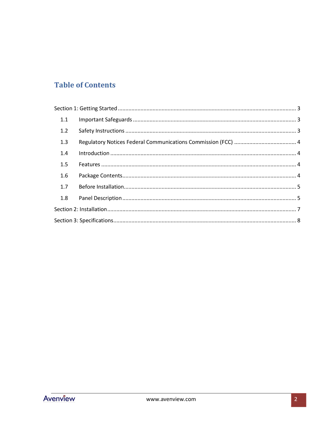 Avenview SPLIT-HDSDI-6-RS specifications Table of Contents 