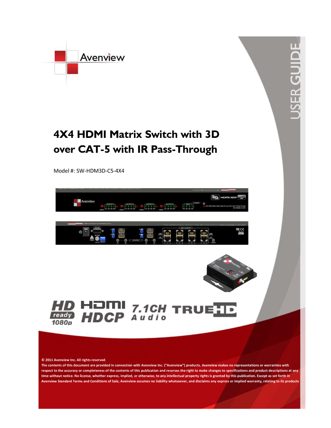 Avenview specifications Model # SW-HDM3D-C5-4X4 