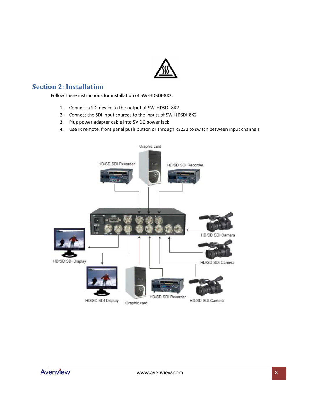 Avenview SW-HDSDI-8X2 specifications Installation 