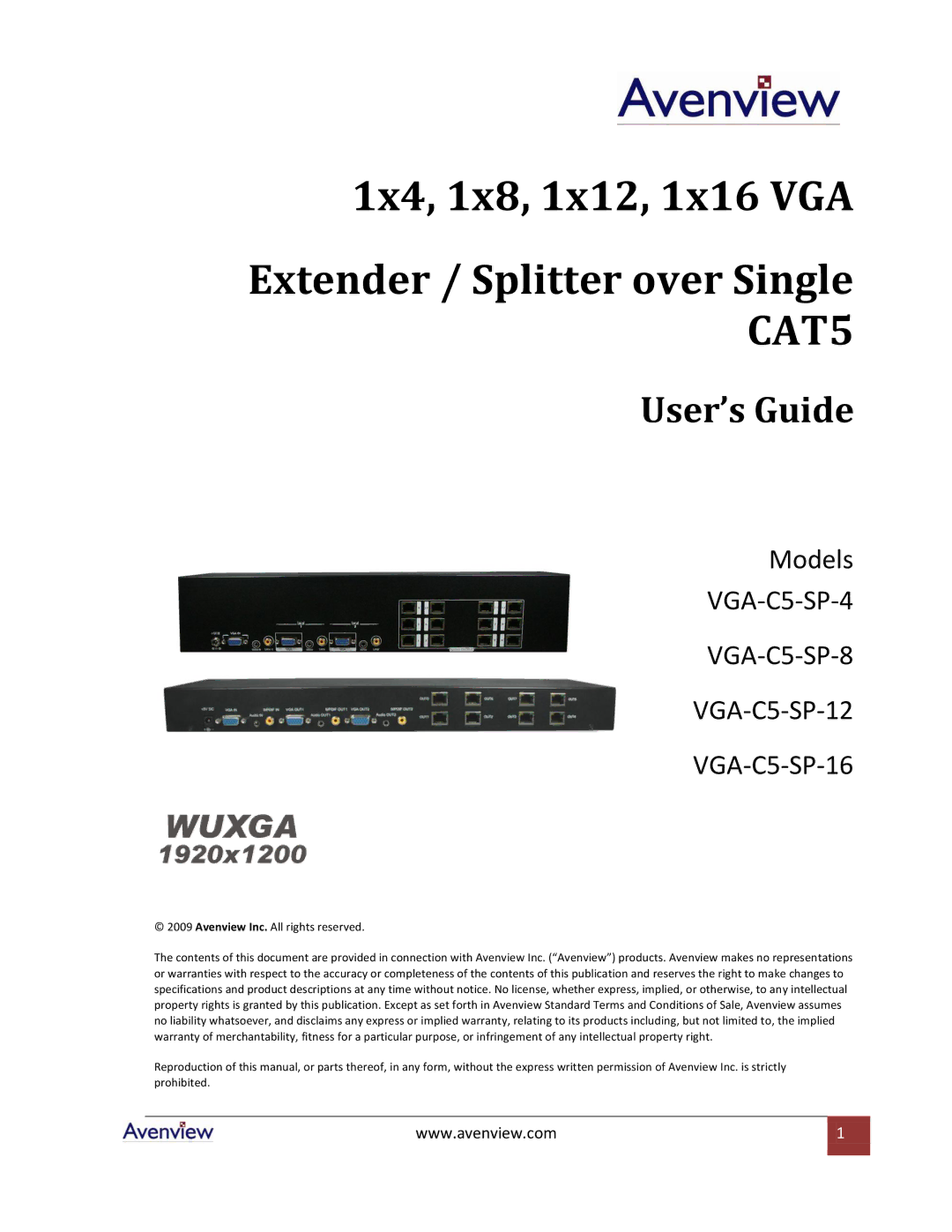 Avenview VGA-C5-SP-16, VGA-C5-SP-12, VGA-C5-SP-8, VGA-C5-SP-4 specifications User’s Guide 