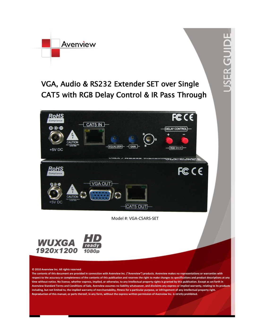 Avenview VR 2000 specifications Model # VGA-C5ARS-SET 