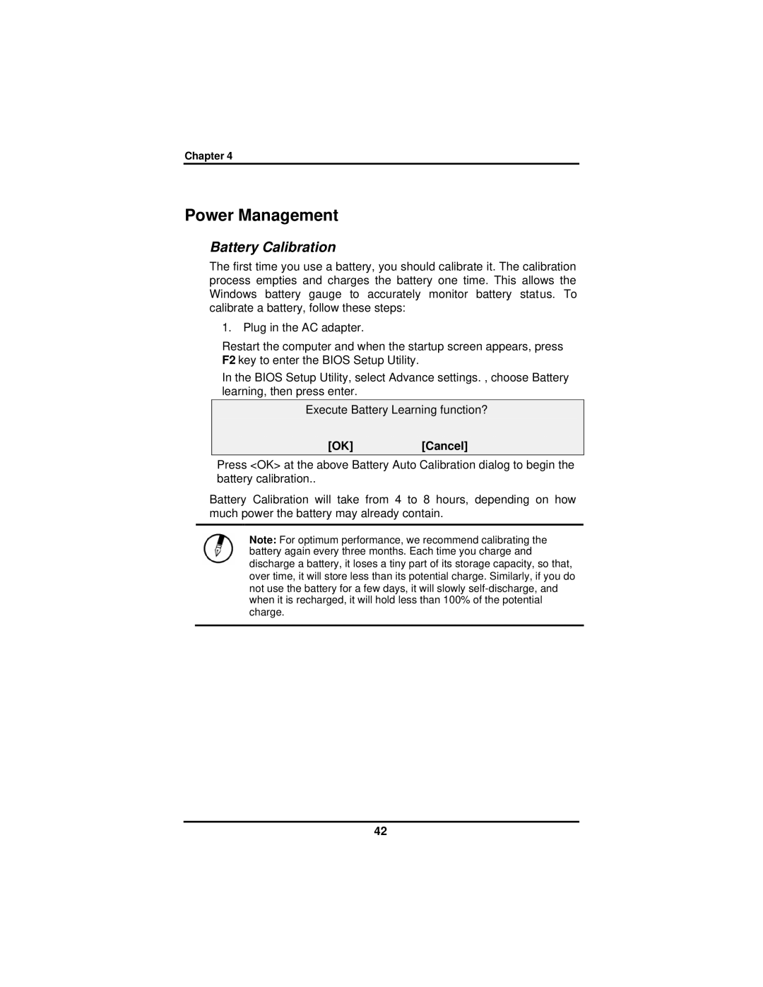 AVERATEC 2300 manual Power Management, Battery Calibration 