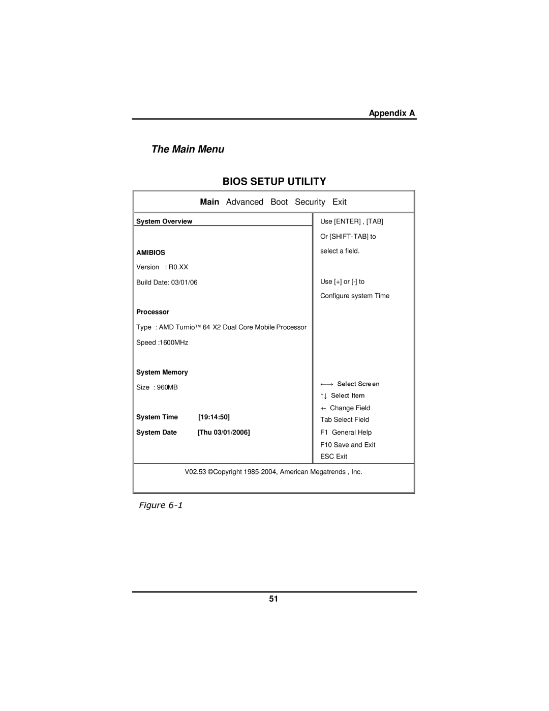 AVERATEC 2300 manual Main Menu, Bios Setup Utility 