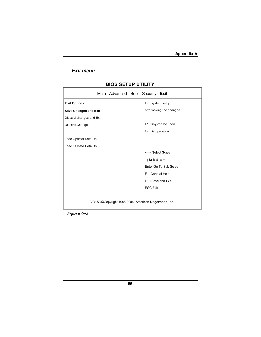 AVERATEC 2300 manual Exit menu, Exit Options Save Changes and Exit 