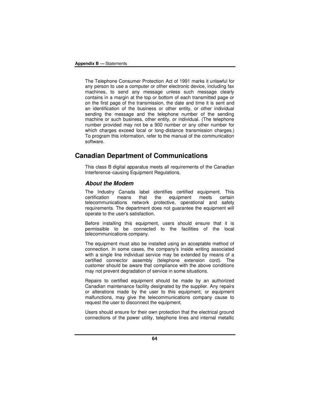 AVERATEC 2300 manual Canadian Department of Communications 