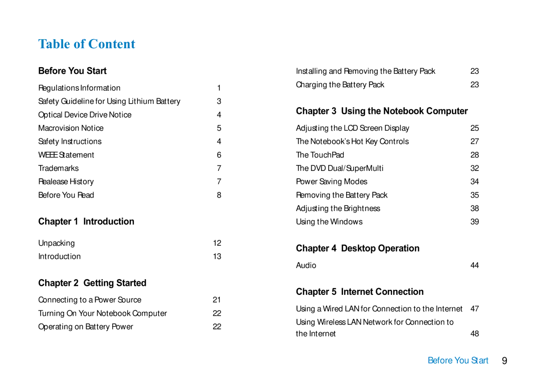 AVERATEC 2700 manual Table of Content 