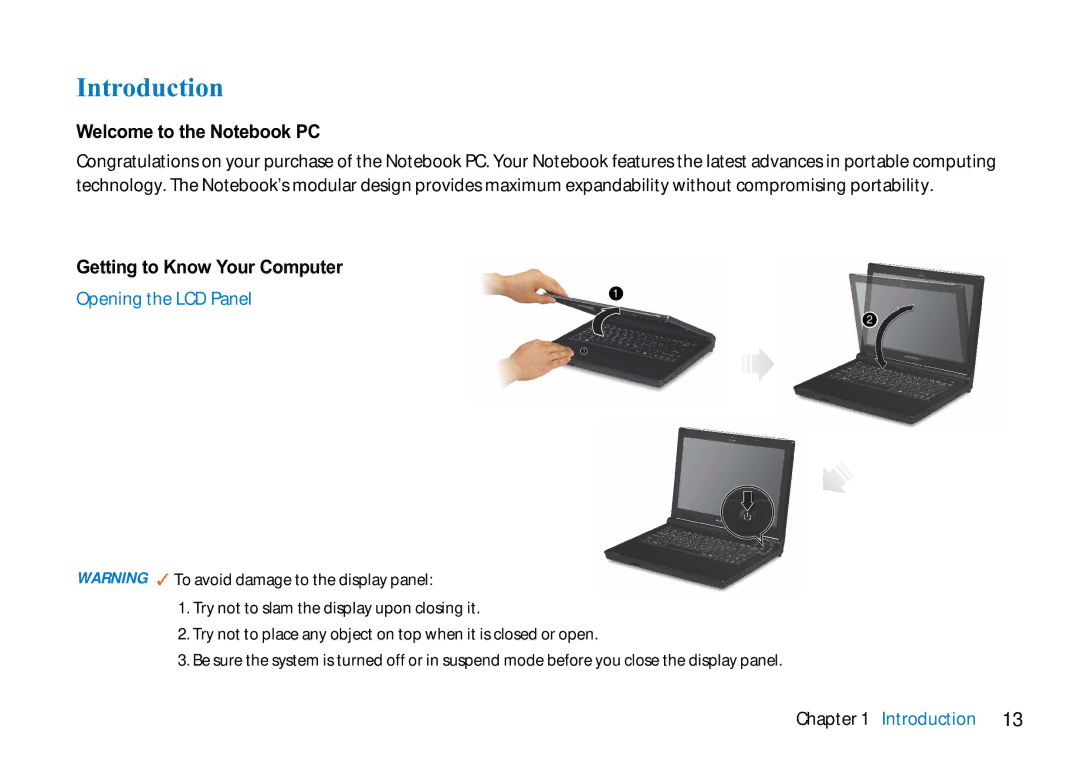 AVERATEC 2700 manual Introduction, Welcome to the Notebook PC, Getting to Know Your Computer, Opening the LCD Panel 