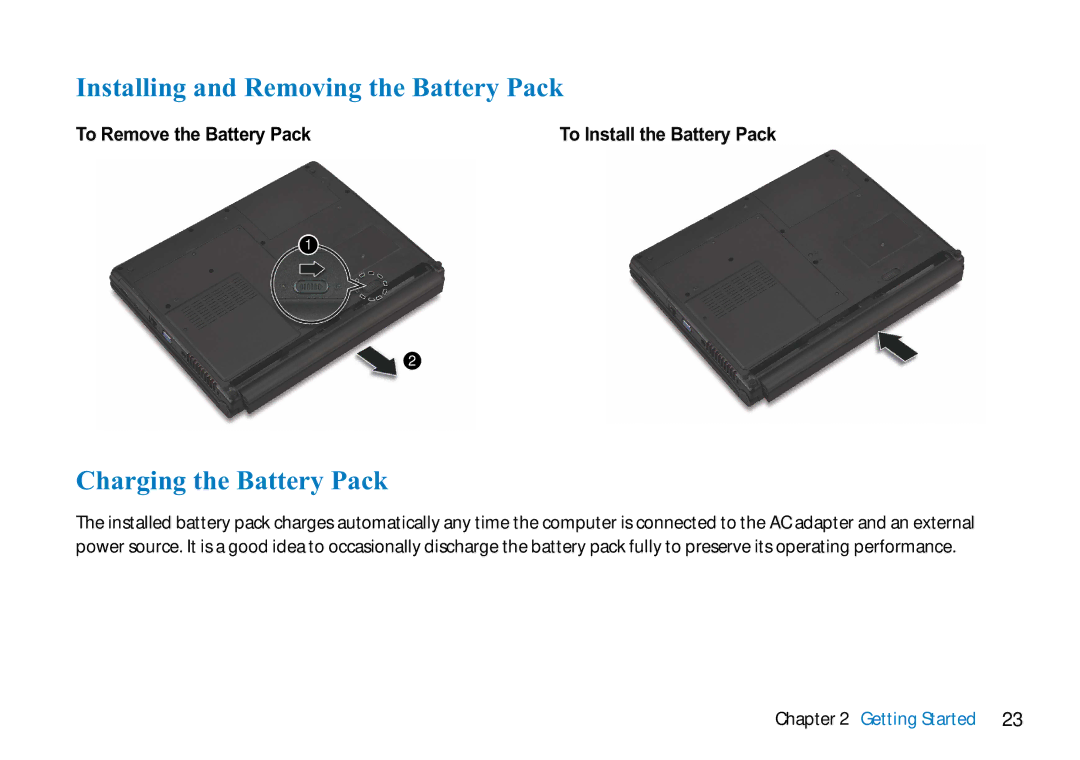 AVERATEC 2700 manual Installing and Removing the Battery Pack, Charging the Battery Pack, To Remove the Battery Pack 