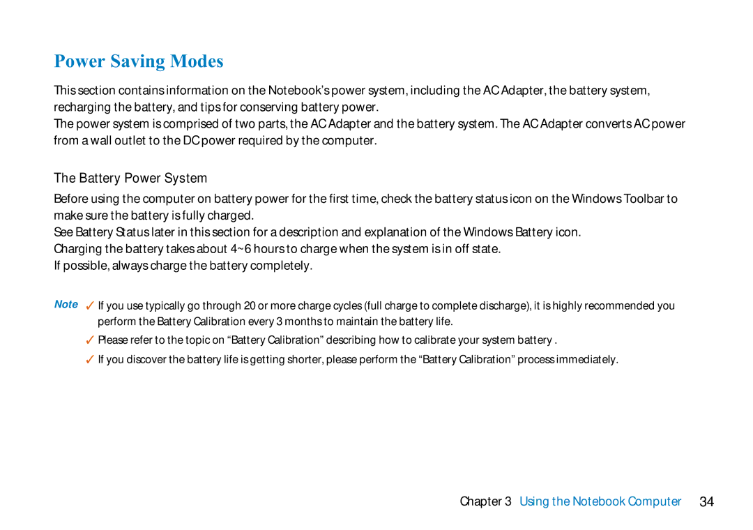 AVERATEC 2700 manual Power Saving Modes, Battery Power System 