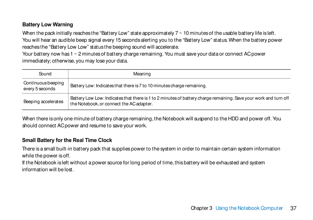 AVERATEC 2700 manual Battery Low Warning, Small Battery for the Real Time Clock 