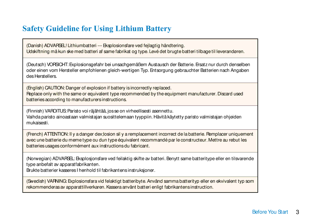 AVERATEC 2700 manual Safety Guideline for Using Lithium Battery 