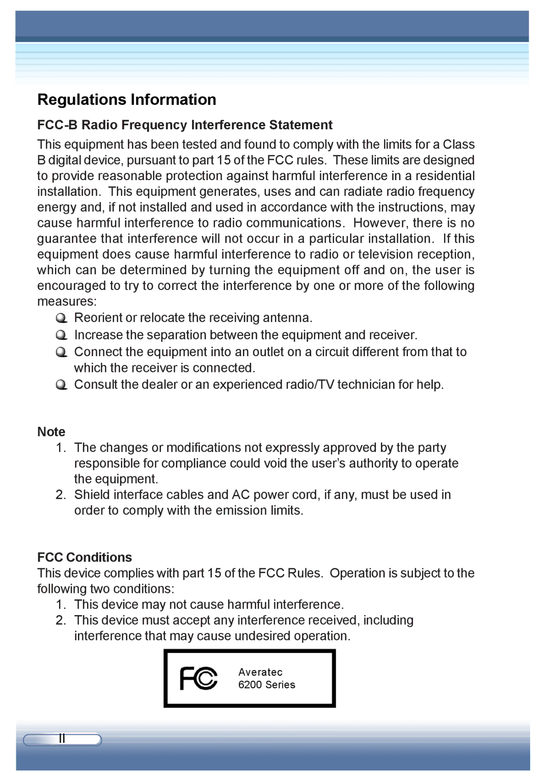 AVERATEC 6200 Series user manual Regulations Information 